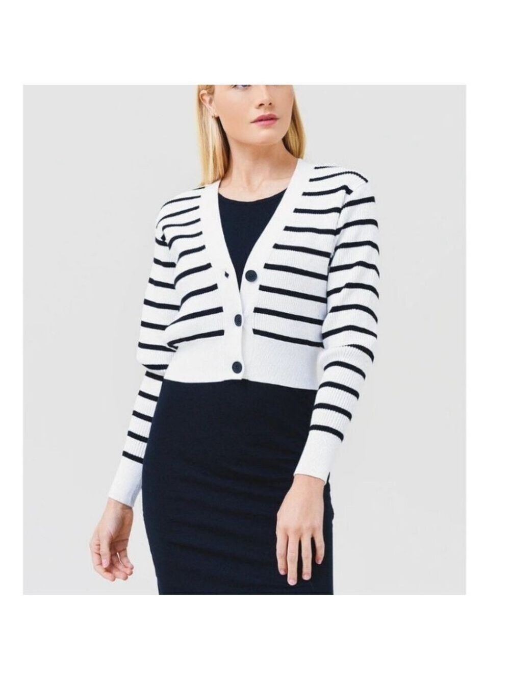 FRAME Relaxed Striped Rib-Knit Cardigan Black and White Stripes Size Small - Picture 4 of 13
